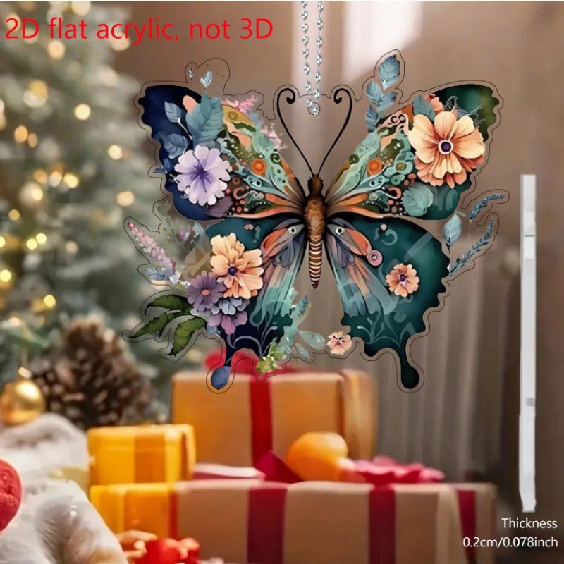 1PC Explosive Acrylic Flat Butterfly Flower Creative Pendant Car Rearview Mirror Decoration Pendant Home Festival