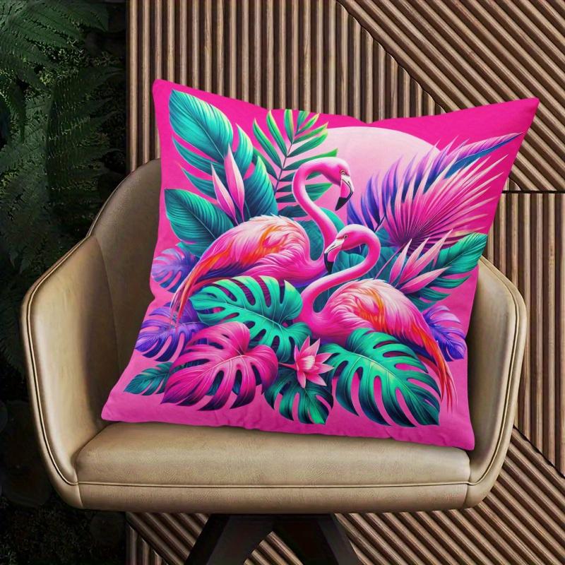 1 ks povlak na polštář Flamingo Tropická Zeleň, Vhodný na pohovku, do ložnice, obývacího pokoje, Živý dárek pro milovníky dovolenkového stylu