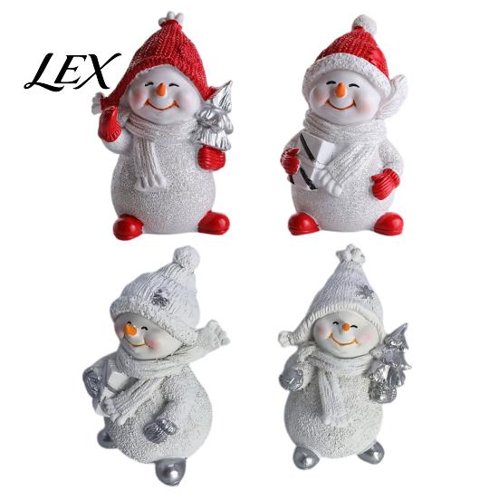 Snowman Collectibles for Christmas 2Pcs Figurine, Cute Tabletop Decor, Resin Snow Statue with Gifts Knit Hat Scarf Home Mantel Window Holiday