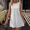 New Striped Skirt Casual Home Medium and Long A-shaped Skirt Loose Round Neck Breathable Sleeveless Dress