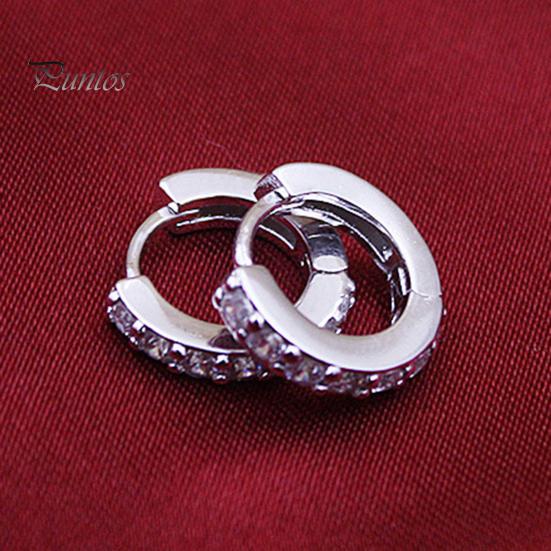 Round Earrings Fashionable Alloy Single Hoop Row Rhinestones for Banquet Rhinestone