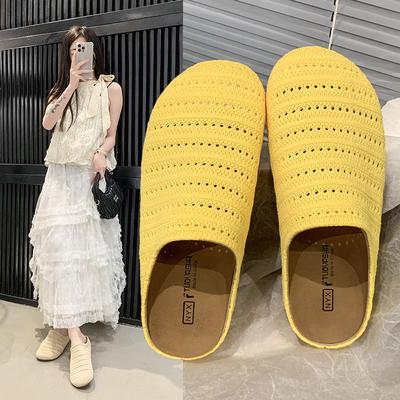 Pantofole Estive da Donna a Fondo Piatto con Punta Chiusa in Tessuto Traforato Slip-on Pigre Traspiranti Sandali da Esterno