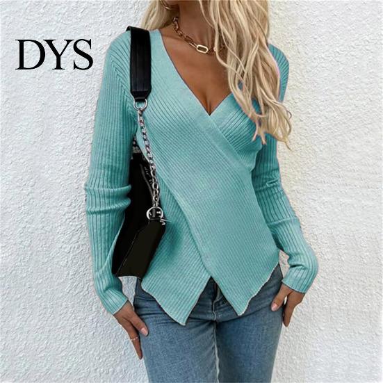 Γυναικείο Πλεκτό Πουλόβερ Σέξι V-Neck Wrap Πλεκτό Τοπ Εφαρμοστό Σταυρωτό Μπροστά Πουλόβερ Μακρυμάνικο Μαλακό Διαπνέον Ύφασμα Ρούχα Φθινοπώρου Ζεστό Wrap-around