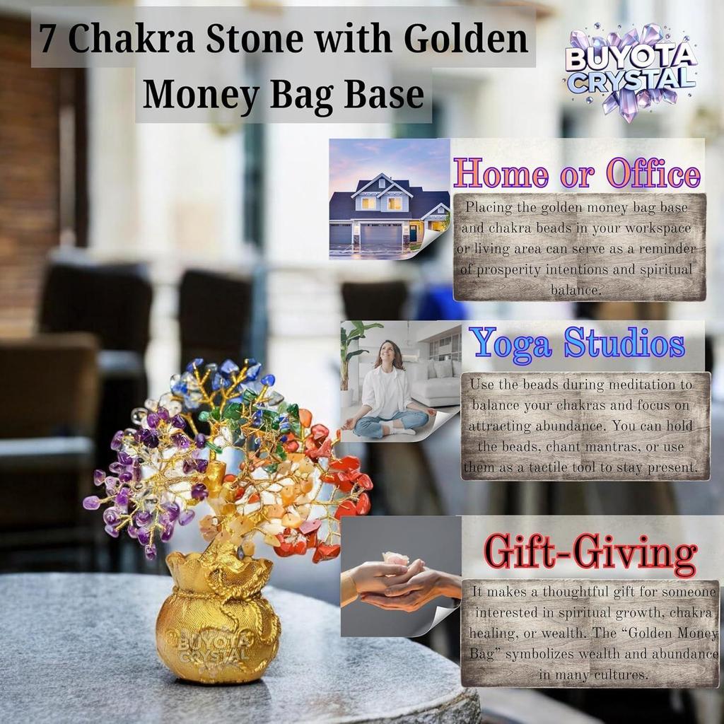 Vastu Approved Natural Gemstone Beads Tree for Feng Shui Crystal Tree Positive Energy, Wealth & Good Luck Healing Stones Bonsai for Gift