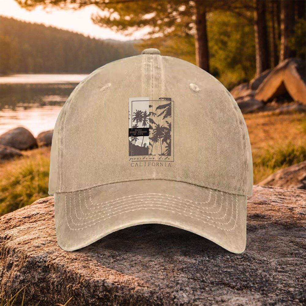 California Palm Tree Print Washed Baseball Cap Unisex Duckbill Golf Casual Outdoor Hat