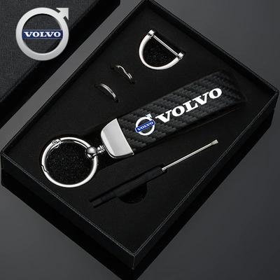 Juchq4 For Volvo Carbon Fiber Style Car Keychain Car Emblem Key Ring For Volvo Xc60 Xc90 V40 V60 S60 XC40 V50 V90 S80 C40 V70 XC70 C30