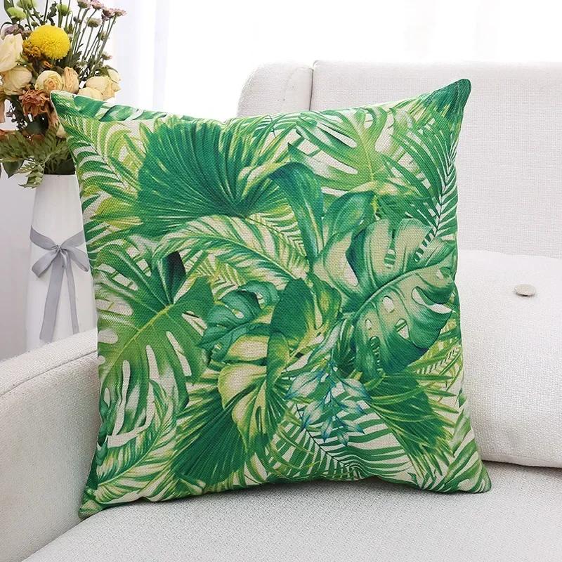Green Plants and Flowers Cotton and Linen Pillow Customized Linen Car Pillow Sofa Pillow Cover Home Decoration