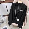 Women Black Short College Style Blazer Slim Fit Office Jacket Elegant Versatile