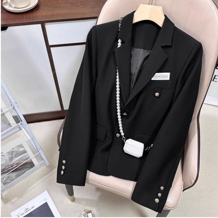 Women Black Short College Style Blazer Slim Fit Office Jacket Elegant Versatile
