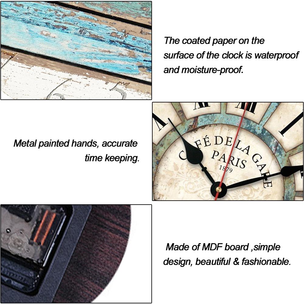 Vintage Wall Clock Shabby Chic Wood Clock Roman Numeral Round Quartz Silent Hanging Wall Clocks Living Room Home Decor