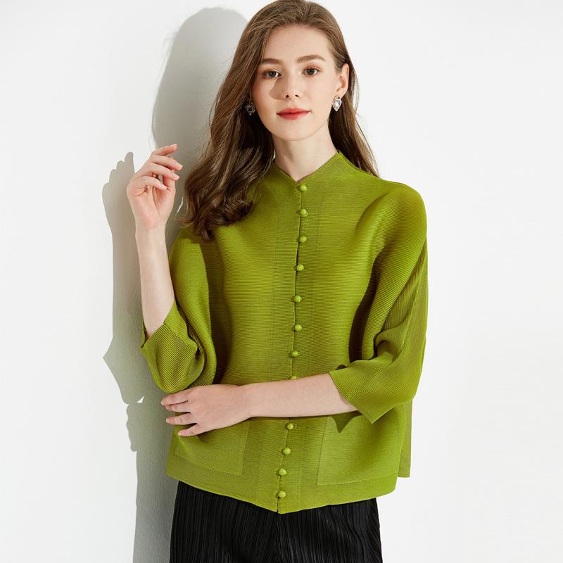 Miyake Frühjahr 2025 Damen Uni-Farbe Cardigan Knopfleiste Langarm Top