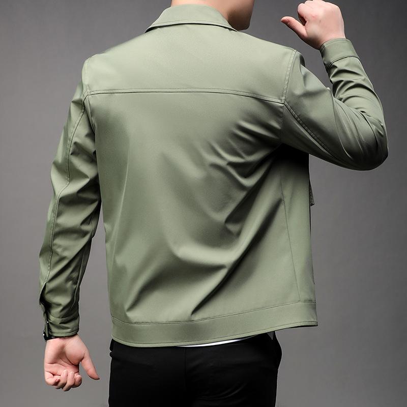 Spring and Autumn Men's High-end Jackets Middle-aged Dad Wear Lapel Work Clothes Solid Color Business Casual Large Size Tops Men's Clothing