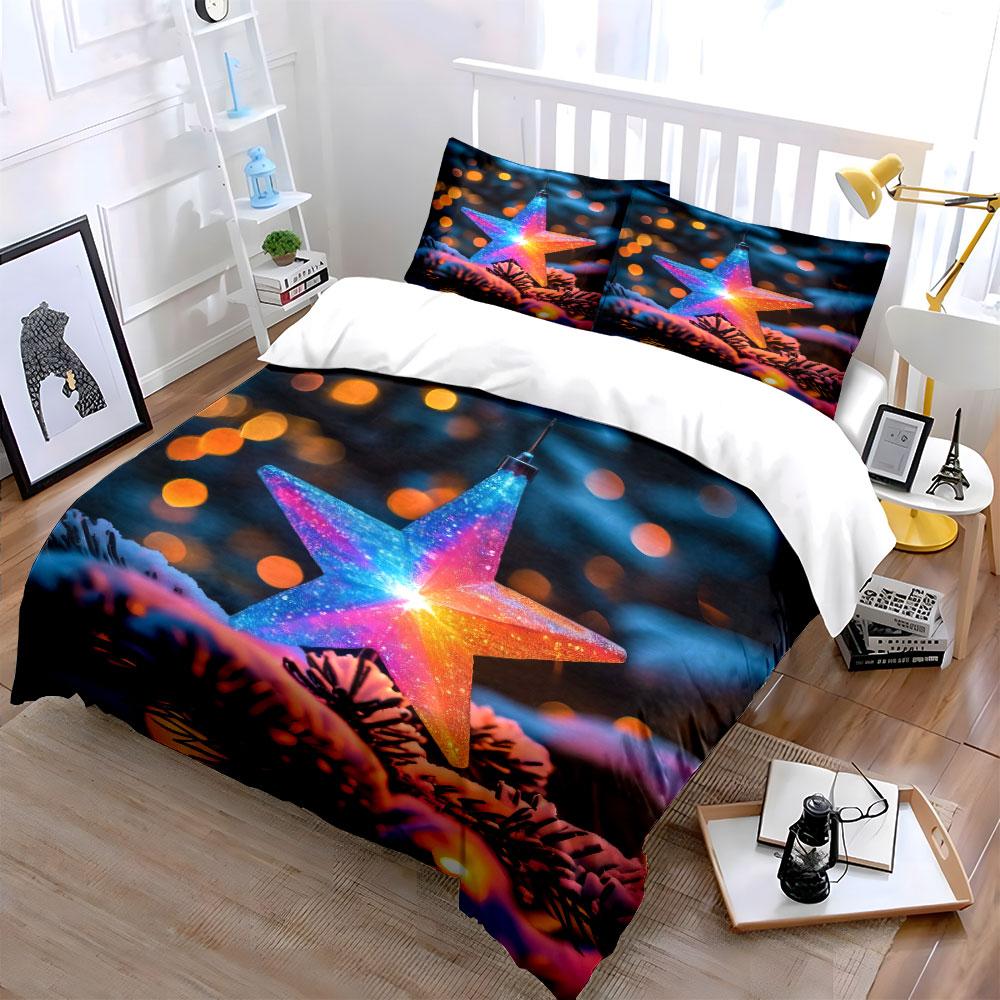 Colorful Star Ornament Set Decors Soft Comfortable Duvet Cover Bedding Set Included 1*Duvet Cover & 2*Pillowcases, Gift