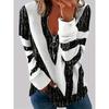 Women's Geometric Stripe Print Zip Long Sleeve T-Shirt Top