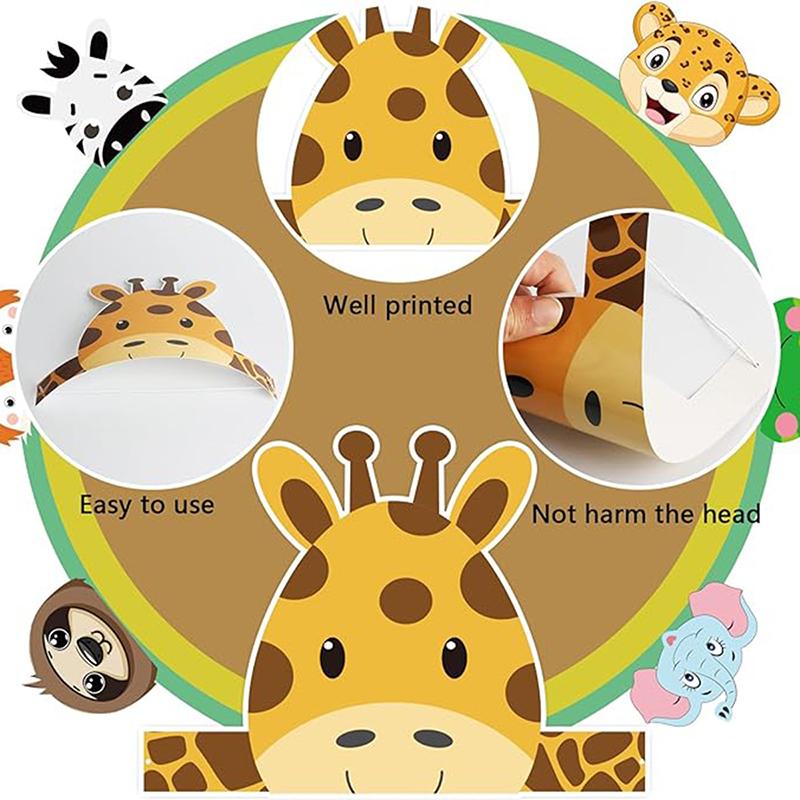 12pcs Jungle Safari Hat Kids Birthday Crown Hat Children's Birthday Party Masks Jungle Wildlife Birthday Party Games Photo Mask