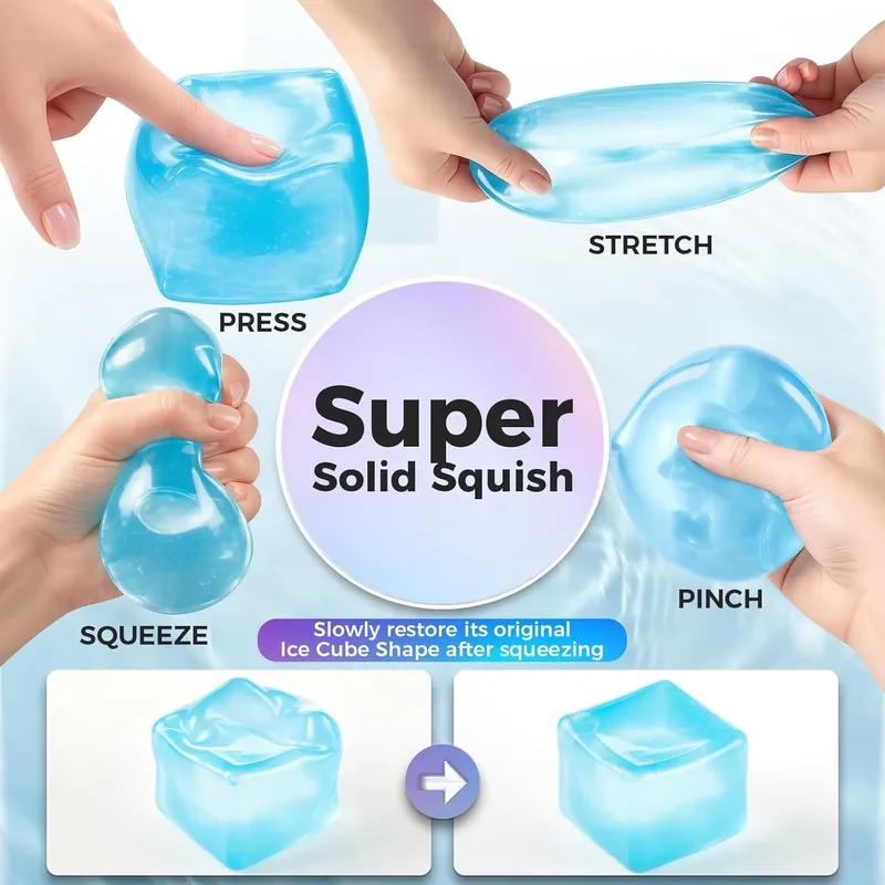 Ice Cube Squishy Fidget Toy For Stress Relief Anxiety Reduction Focus Enhancement Calming Sensory Play Slow Rising Squeeze