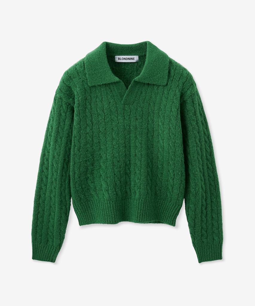 BLOND9 Cable Open Collar Knit_Hunter Green
