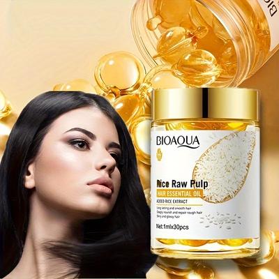 Capsules d'Huile de Traitement Capillaire à la Pulpe Brute de Riz, Soin Capillaire à la Glycérine Hydratante, Nutrition pour Type de Cheveux Normaux, Doux Lisses Brillants Nourrir Soin Racine Capillaire