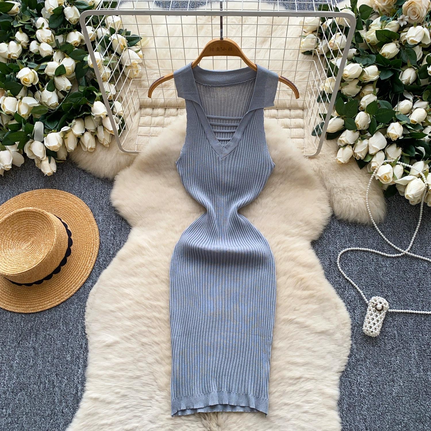 

Летние женские повседневные вязаные платья-мини с коротким рукавом и воротником поло One Size серый