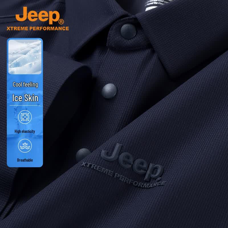 JEEP Men s Ice-feel Waffle Knit Short Sleeve Polo Shirt M тёмно-синий