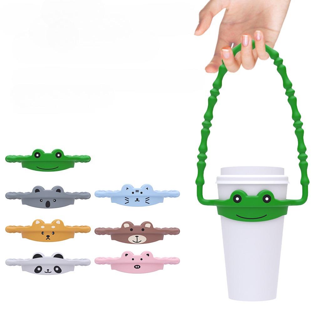 Universal Silicone Cup Sleeve with Cute Cartoon Strap - Adorable & Secure Handle for 7cm Mugs