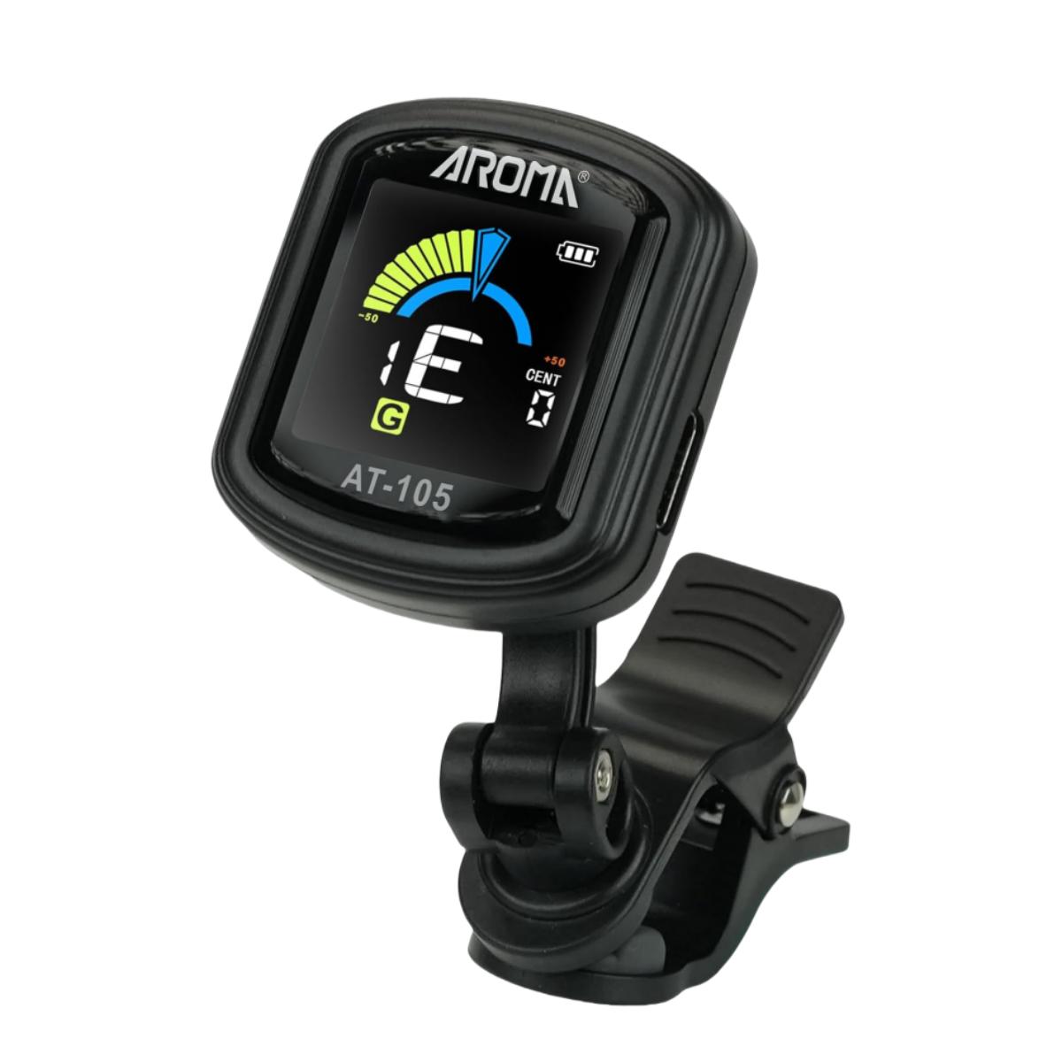 AROMA AT-105 Клипсовый тюнер для гитары Перезаряжаемый / Быстрая точная настройка / Вращение на 360° / для хроматической гитары, баса, укулеле, скрипки