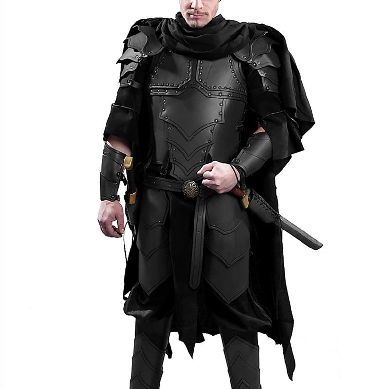 Středověký Viking Rytíř Pirát Cosplay Kostým Tělo Ramenní Zbroj Set Steampunk PU Kůže Vesta Zbroj Larp Oblečení Návleky na ramena Muži