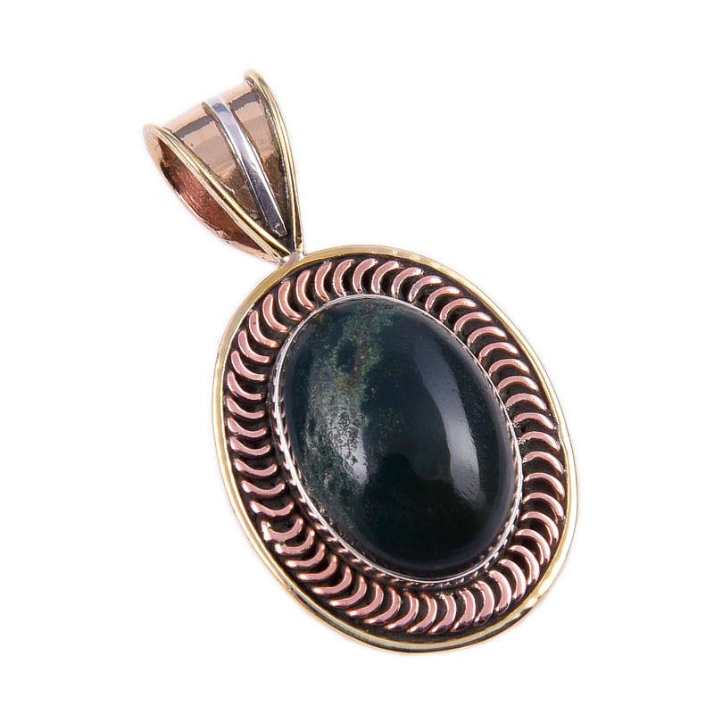 Pietră prețioasă Heliotrop natural Argint Sterling Solid 925 Pandantiv Bicolor 1.50" j6d31