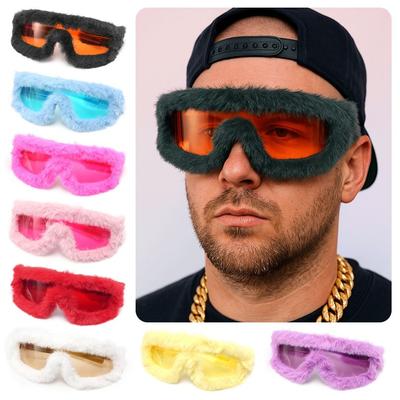 Y2K Retro Sunglasses Furry Velvet Winter Sunglasses Soft UV400 Party Sunglasses Winter Christmas Halloween Party