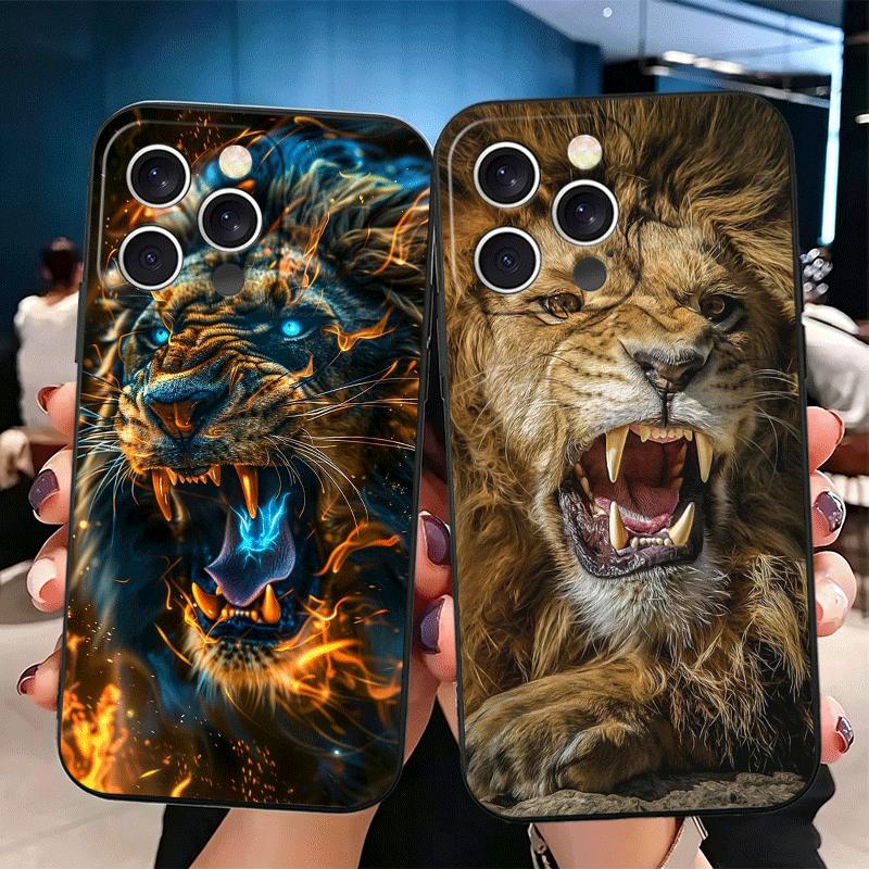 Löwe Männlich Mann König Weiche Handyhülle für iPhone 16 16E 17 Air 15 Pro Max 14 Plus 13 Mini 11 12 7 Schwarze Hülle Rückseite