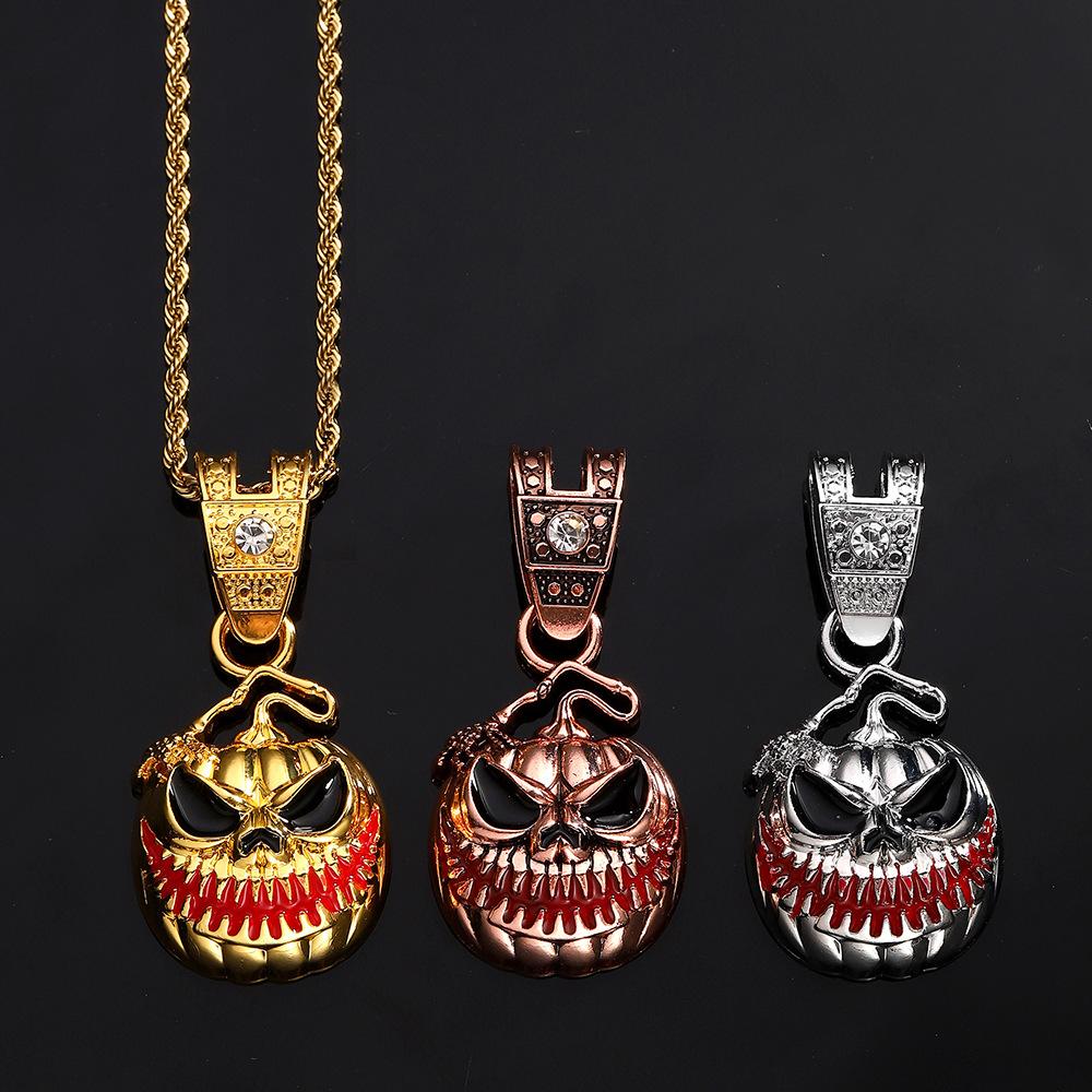 Halloween Skull Alloy Drip Oil Pendant Personality Exaggerated Men'S Necklace