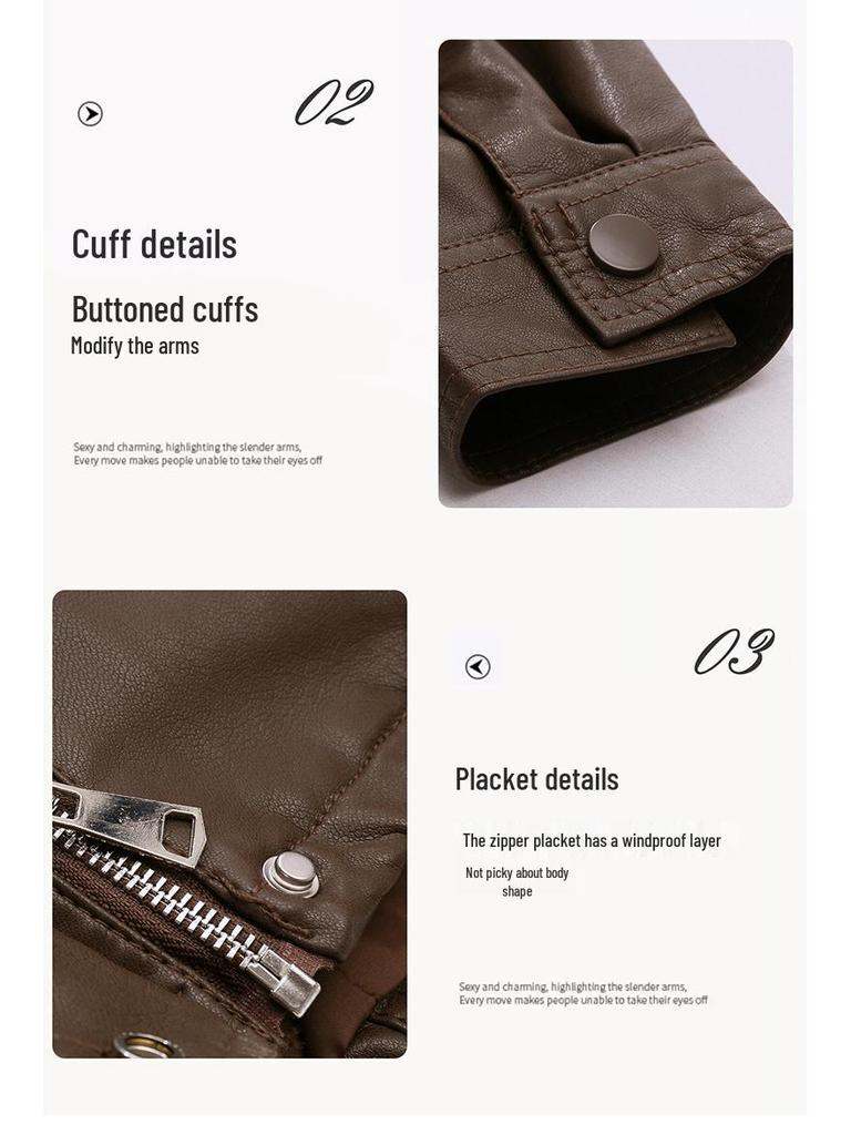 Women's Casual PU Leather Jacket with Stand Collar, Spring/Autumn 2025, Loose Fit, Small Size, XG9961