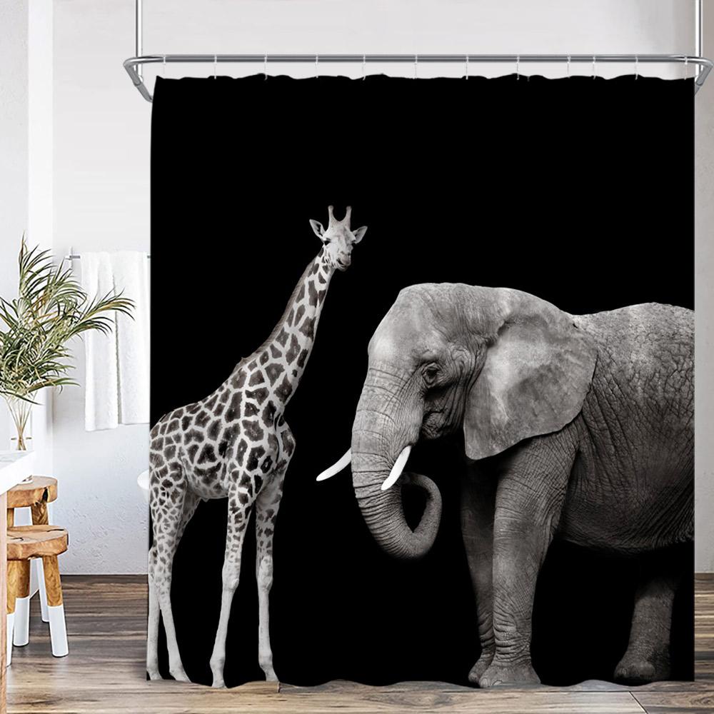 

Шторка для душа Дикие животные Тигр Лес Элегантная Пантера Зеленые растения Розовый Цветочный Домашний декор для ванной комнаты Полиэстеровая занавеска для ванны 90x180cm-35x70in