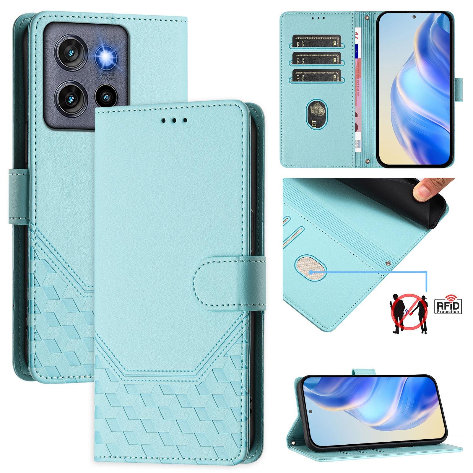 

For Motorola Edge 50 Neo 5G/Moto S50 5G/Thinkphone 25 5G Case Imprinted Honeycomb RFID Blocking Leather Phone Cover with Strap A