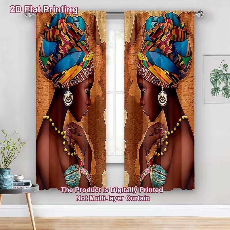 2 Pcs African beauty print curtains,suitable for bedroom,living room kitchen decoration,home decoration,window decoration