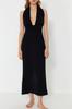 Women's Style Dress Black Maxi Woven Backless Linen Blend Beach Dress