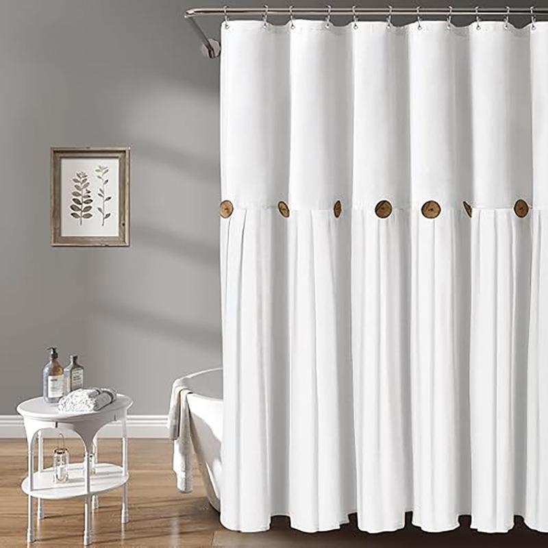 

Button Stitched Skirt Hem Shower Curtain Cotton Linen Waterproof for Hotel Home Bathrooms Dry and Wet Separation (as the picture,91x183cm)
