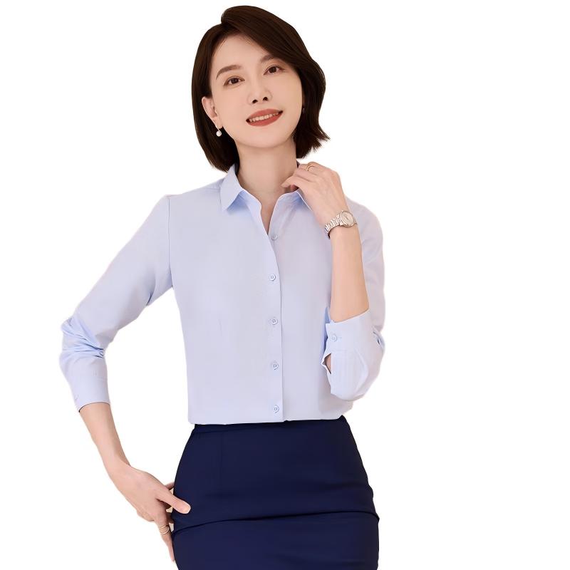 Romon Women s Blue Twill Striped Long-Sleeve Shirt 41