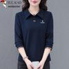 Women's Polo Collar Long Sleeve Cotton Blend T-Shirt