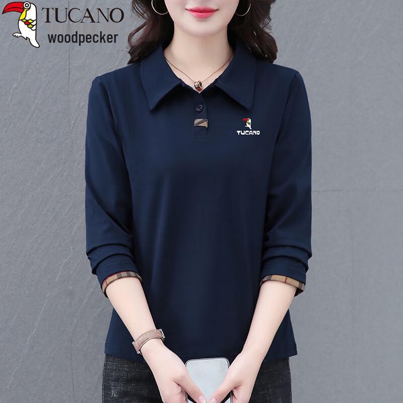 Women's Polo Collar Long Sleeve Cotton Blend T-Shirt