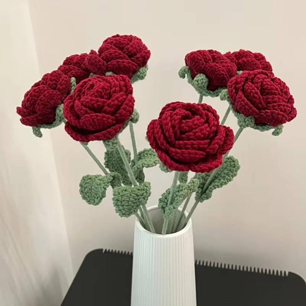 1PC Modern Elegance Simulation Flower Home Decoration Dining Table Knitted Rose Single Bouquet Wedding Artificial Flower