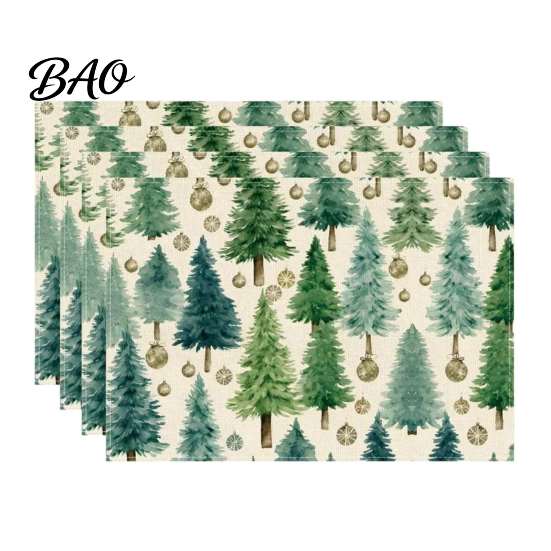 Christmas Table Mat 4Pcs Linen Placemat Set, Cartoon Snowman Gingerbread Gnome Durable Mats Mat, Heat Resistant Place for Holiday Party Placemats