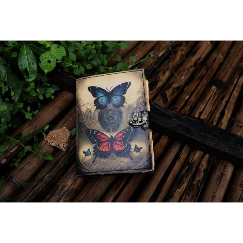 leather journal Butterfly Leather Writing Notebook Sketchbook blank spell book poetry Notepad book Traveling book for Men women Gift