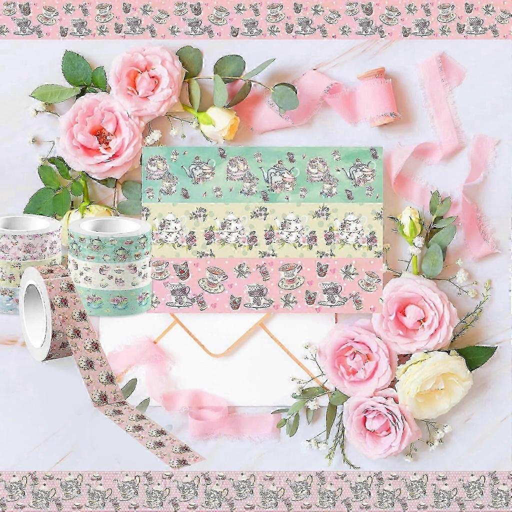 2026 Tea Party Decorative Tape Set, 12 Rolls for DIY Crafts, Gift Wrapping, Scrapbooking, Bullet Journals, Planners, Party Decor