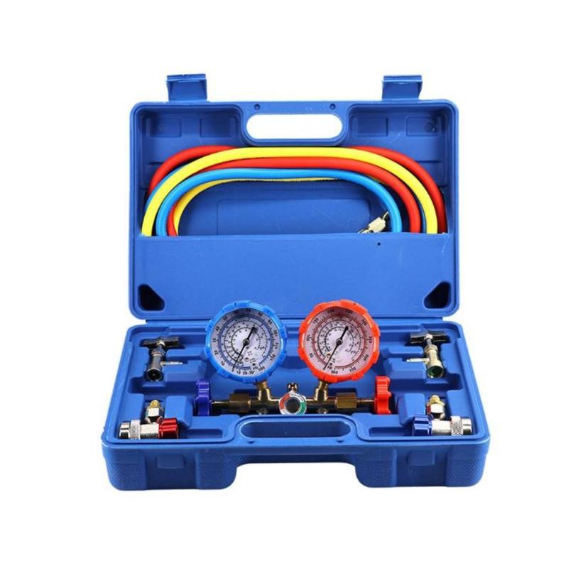Complete Air Conditioning Manifold Gauge Set For R134A R22 R502 Refrigerants Includes Couplers Adapter Puncturing Device