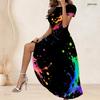 Women Plus Size Round Neck Short Sleeve Galaxy Printed A Line Long Dress
