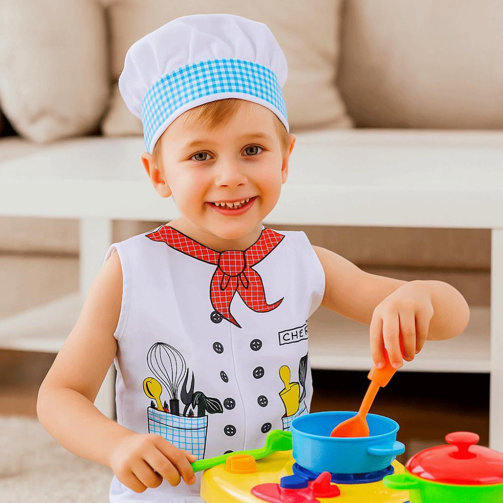 Model Desen Animat Jucărie Copii Uniformă Bucătar cu Bonetă Jucărie Bucătărie Joc de-a Casa Jocuri de Gătit
