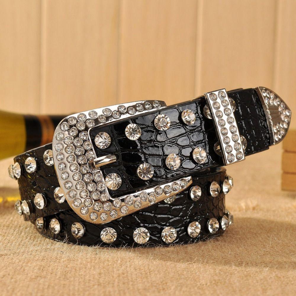 Gothic Rivet Waistband PU Leather Spicy Girls Belt Fashion Rhinestone Belt  For Jeans