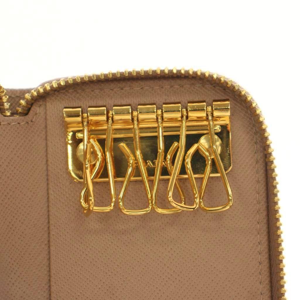 Used Prada PRADA 6-ring key case, round zipper, leather, pink, 1PG604 /MI OS OH
