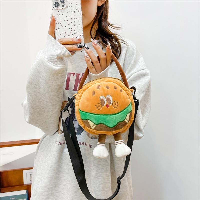 Fun cute cartoon fries burger bag girl versatile small satchel creative portable messenger change bag